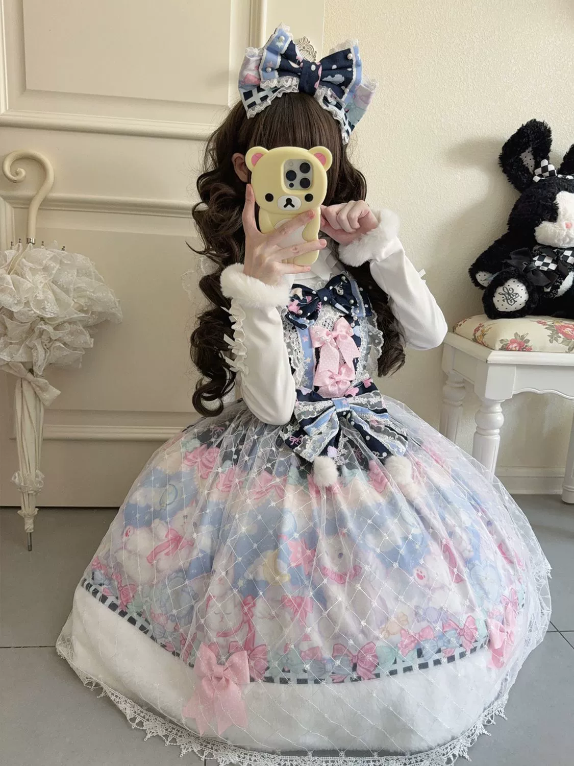 Hanguliang - Candy Mary Cat - Fluffy Sweet Lolita JSK Dress, Kitten Print - Image 10