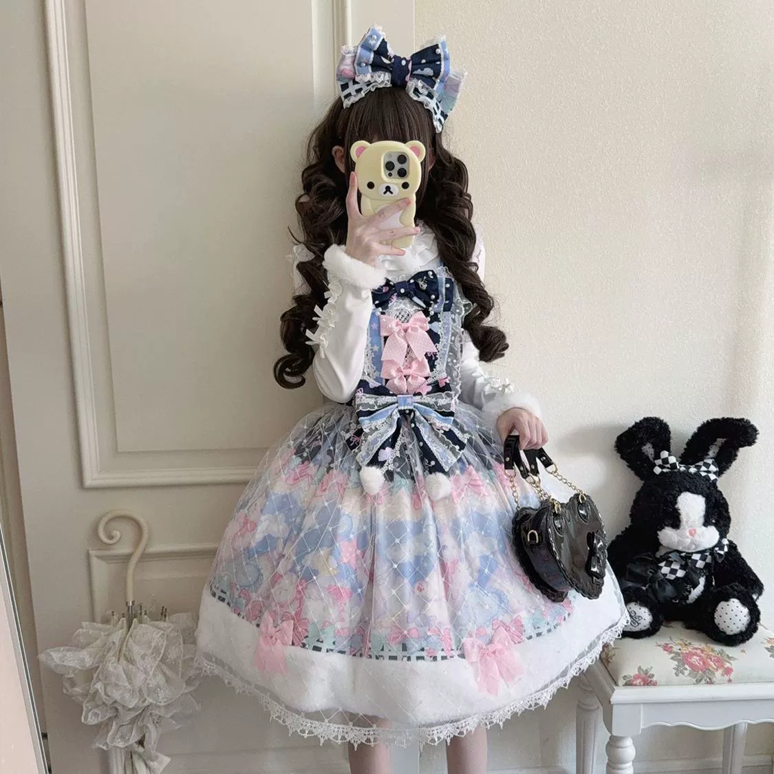 Hanguliang - Candy Mary Cat - Fluffy Sweet Lolita JSK Dress, Kitten Print - Image 11