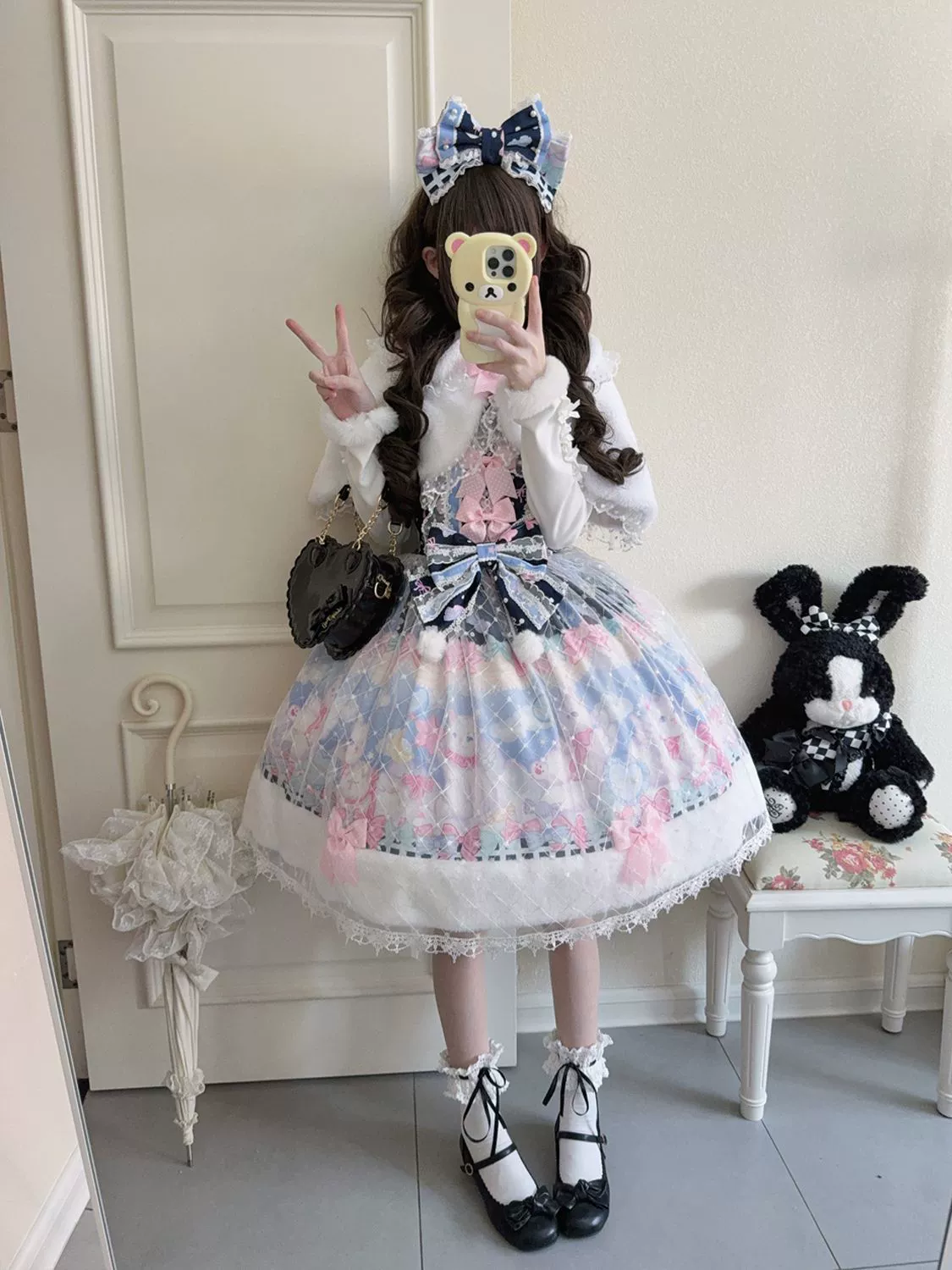 Hanguliang - Candy Mary Cat - Fluffy Sweet Lolita JSK Dress, Kitten Print - Image 12
