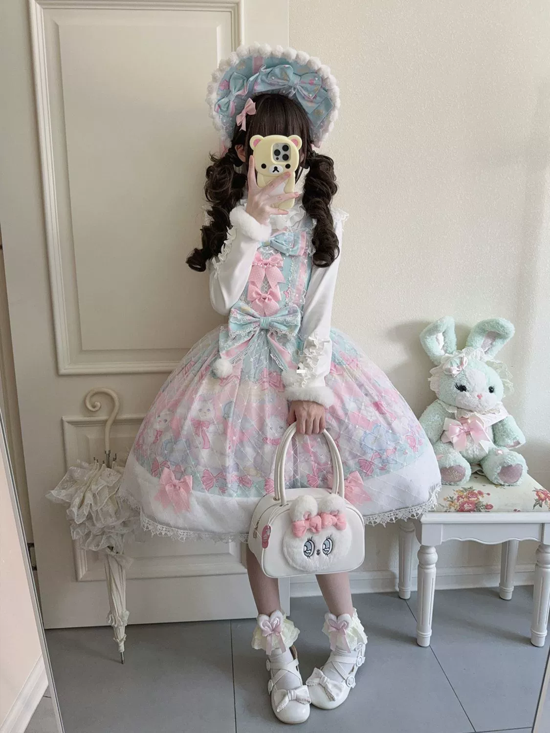 Hanguliang - Candy Mary Cat - Fluffy Sweet Lolita JSK Dress, Kitten Print - Image 13