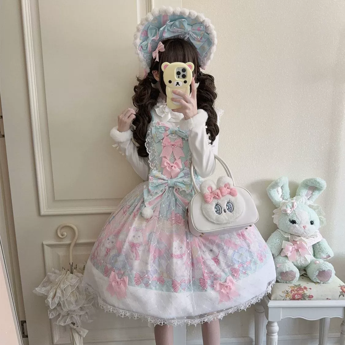 Hanguliang - Candy Mary Cat - Fluffy Sweet Lolita JSK Dress, Kitten Print - Image 14