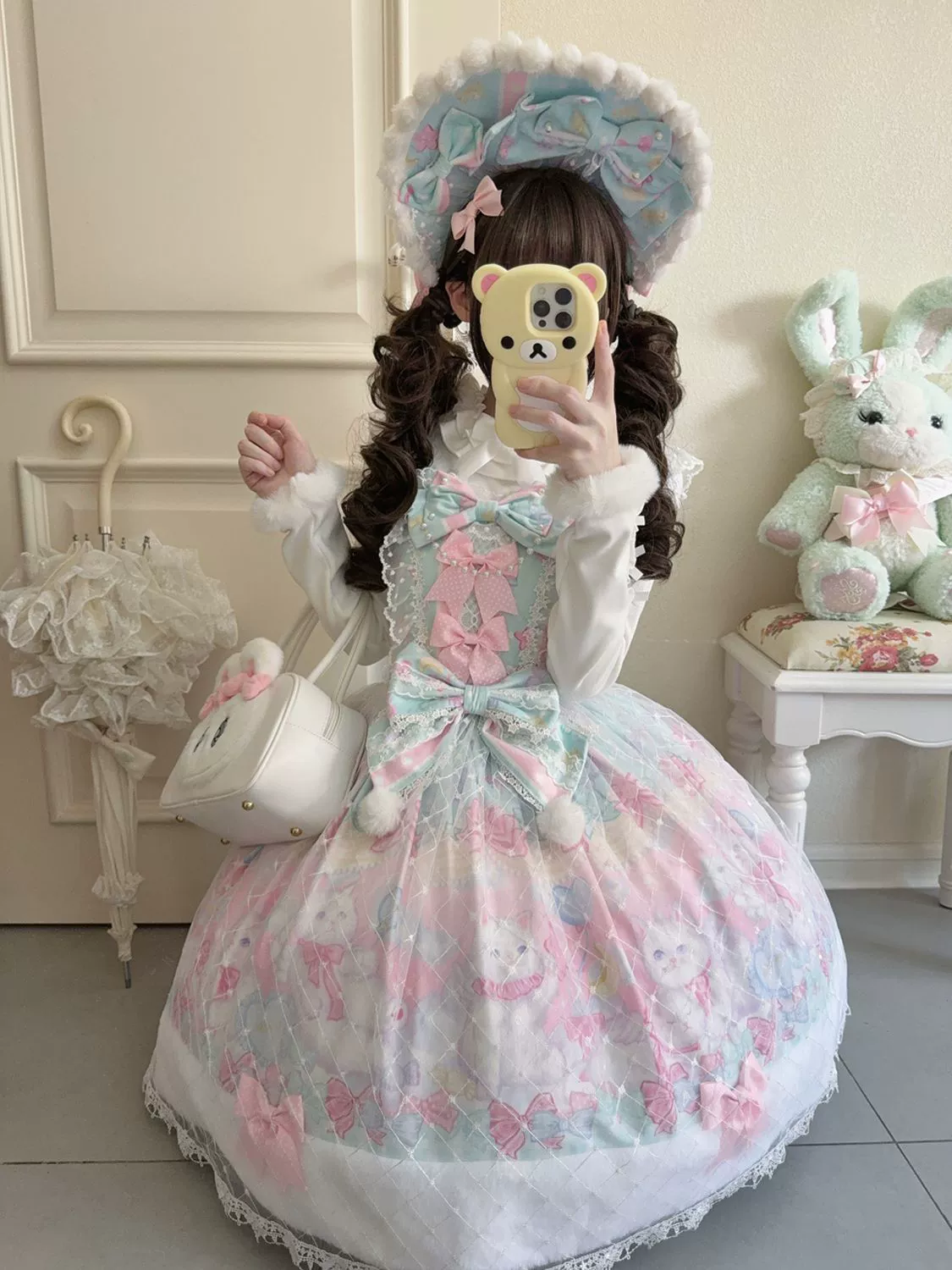 Hanguliang - Candy Mary Cat - Fluffy Sweet Lolita JSK Dress, Kitten Print - Image 15