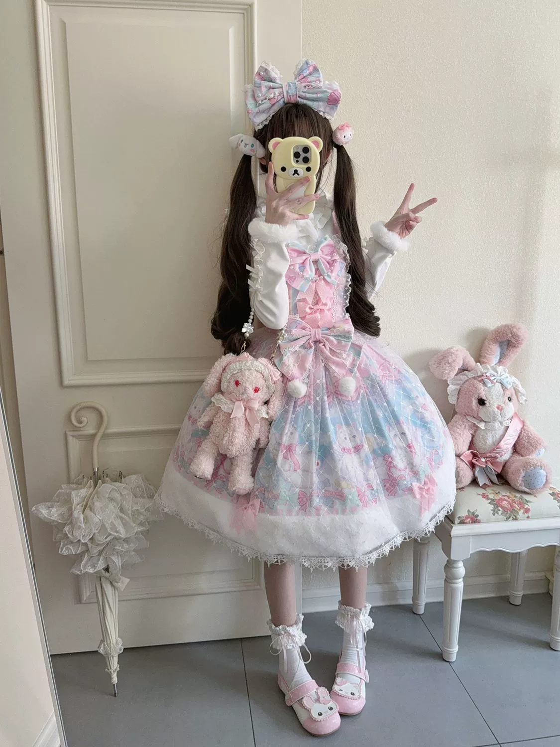 Hanguliang - Candy Mary Cat - Fluffy Sweet Lolita JSK Dress, Kitten Print - Image 16