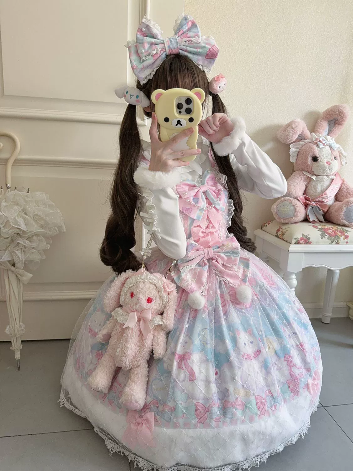 Hanguliang - Candy Mary Cat - Fluffy Sweet Lolita JSK Dress, Kitten Print - Image 17