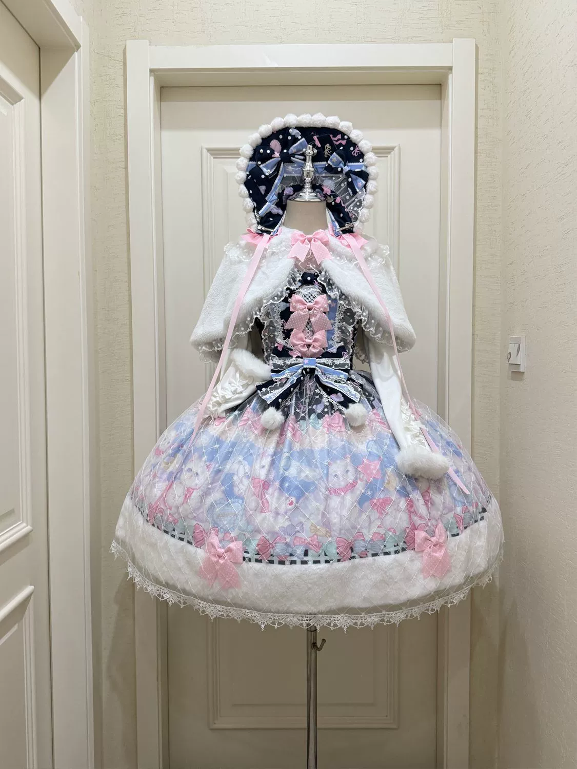 Hanguliang - Candy Mary Cat - Fluffy Sweet Lolita JSK Dress, Kitten Print - Image 2