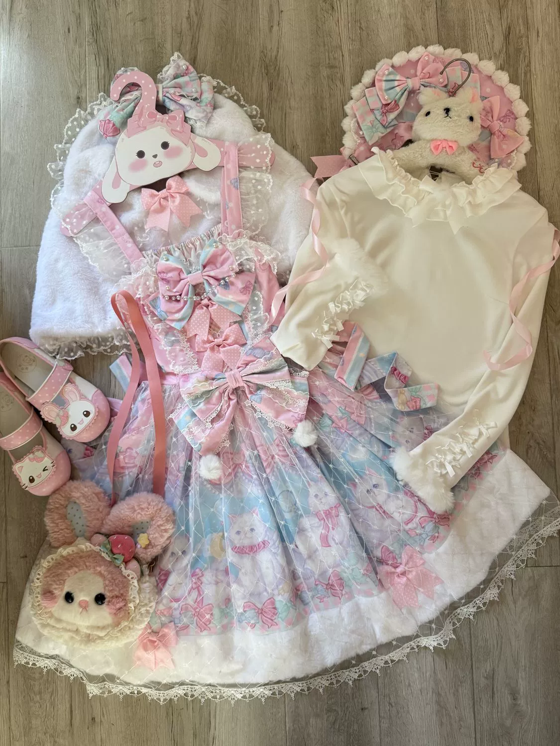 Hanguliang - Candy Mary Cat - Fluffy Sweet Lolita JSK Dress, Kitten Print - Image 20