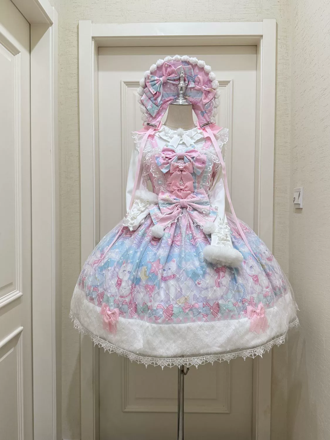 Hanguliang - Candy Mary Cat - Fluffy Sweet Lolita JSK Dress, Kitten Print - Image 3