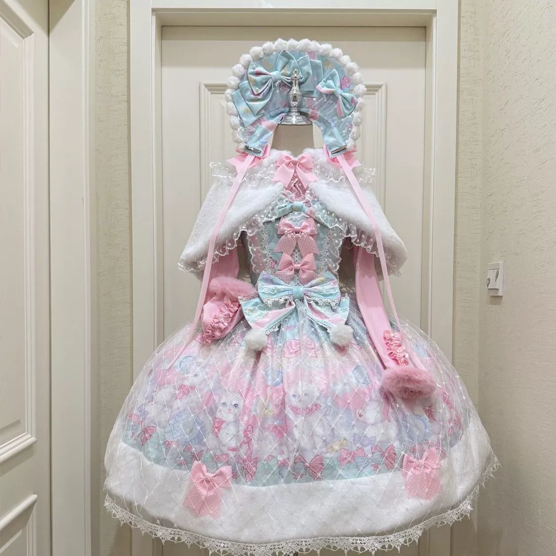 Hanguliang - Candy Mary Cat - Fluffy Sweet Lolita JSK Dress, Kitten Print - Image 4