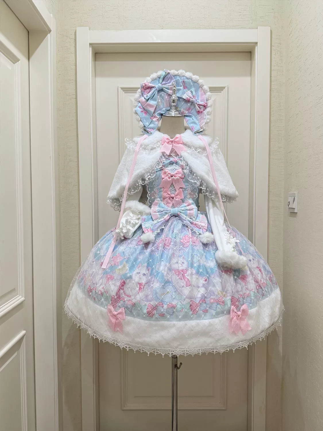 Hanguliang - Candy Mary Cat - Fluffy Sweet Lolita JSK Dress, Kitten Print - Image 5