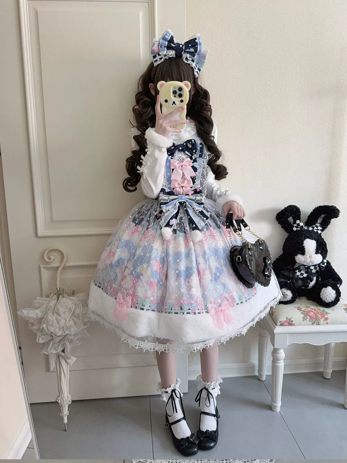Hanguliang - Candy Mary Cat - Fluffy Sweet Lolita JSK Dress, Kitten Print - Image 6