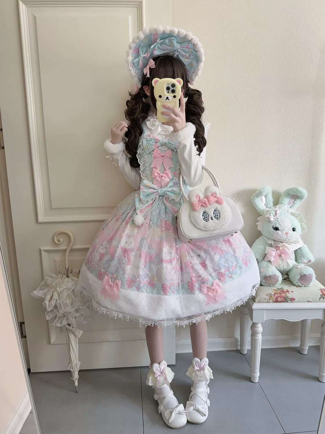 Hanguliang - Candy Mary Cat - Fluffy Sweet Lolita JSK Dress, Kitten Print - Image 7