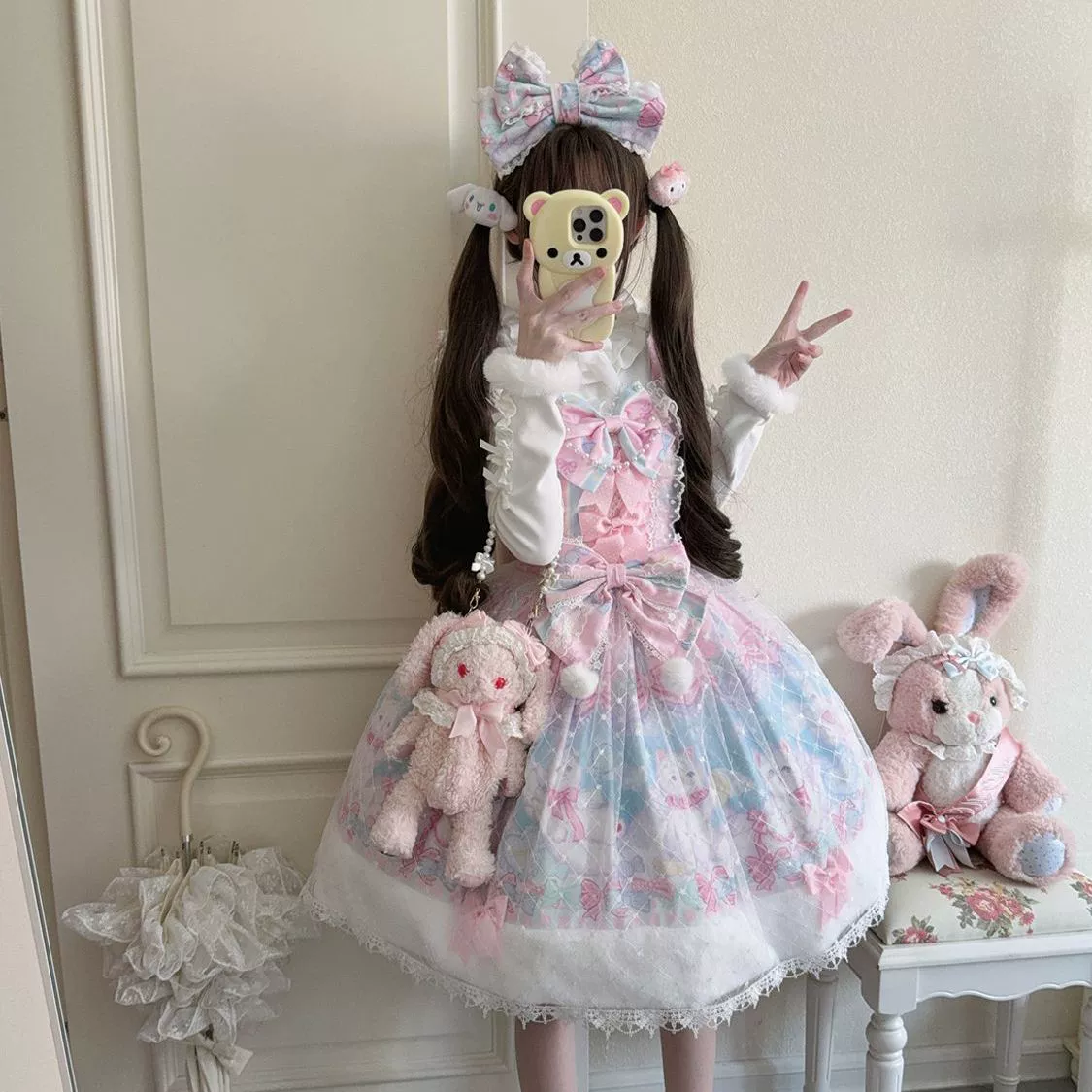 Hanguliang - Candy Mary Cat - Fluffy Sweet Lolita JSK Dress, Kitten Print - Image 8