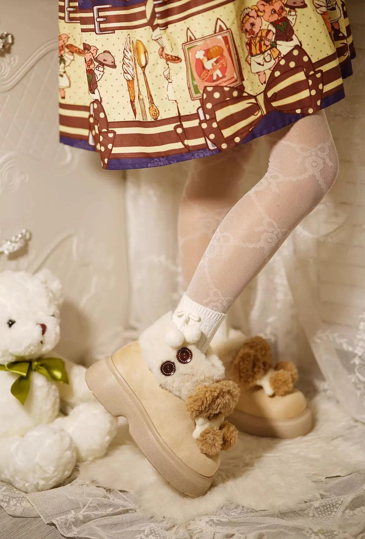 Sheep Puff - Fluffy Zoo - Fluffy Sweet Lolita Snow Boots, Animal Decorations - Image 9