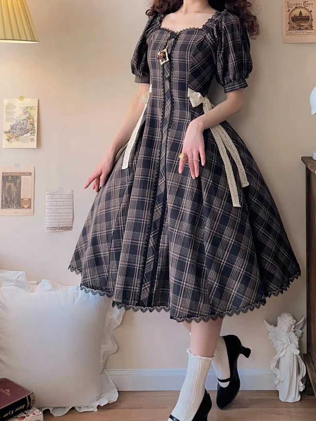 Josephine Academy - Elegant Lolita Black Plaid OP - Image 10