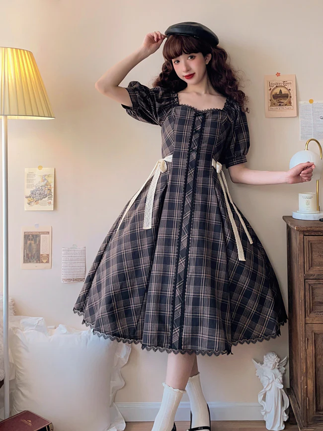 Josephine Academy - Elegant Lolita Black Plaid OP - Image 16