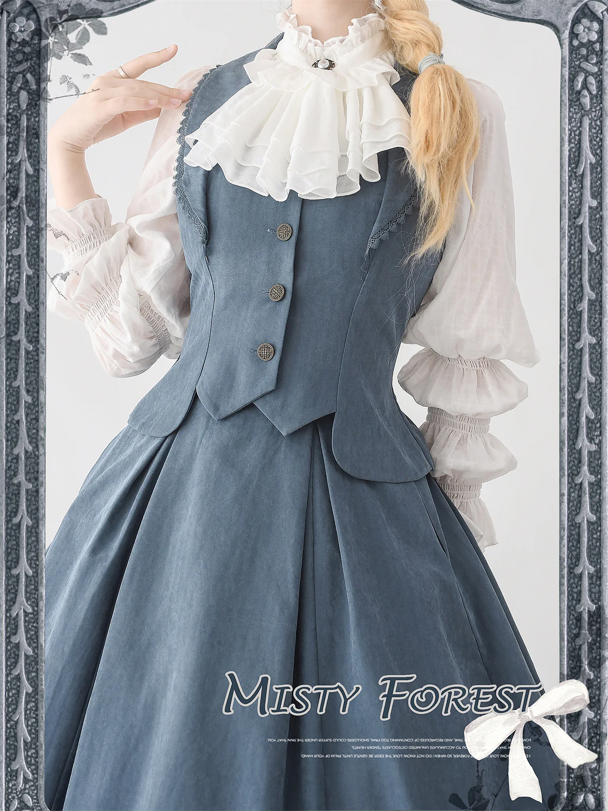 Misty Forest - Elegant Vintage Fishbone Lolita Long Skirt & Vest - Image 11