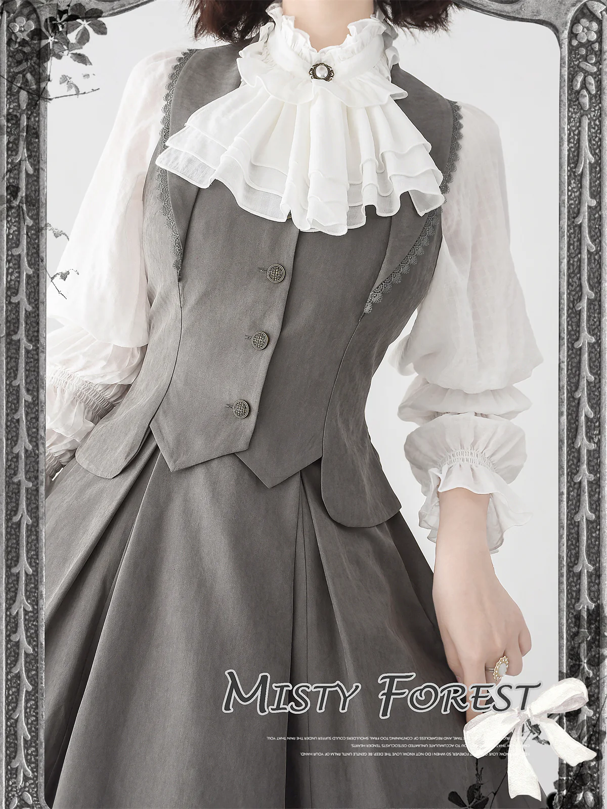 Misty Forest - Elegant Vintage Fishbone Lolita Long Skirt & Vest - Image 12