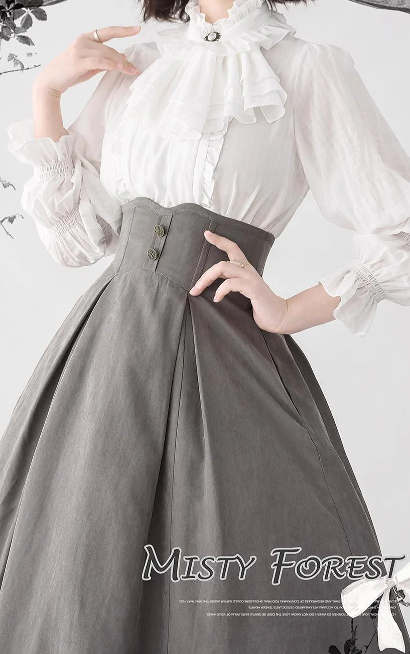 Misty Forest - Elegant Vintage Fishbone Lolita Long Skirt & Vest - Image 14