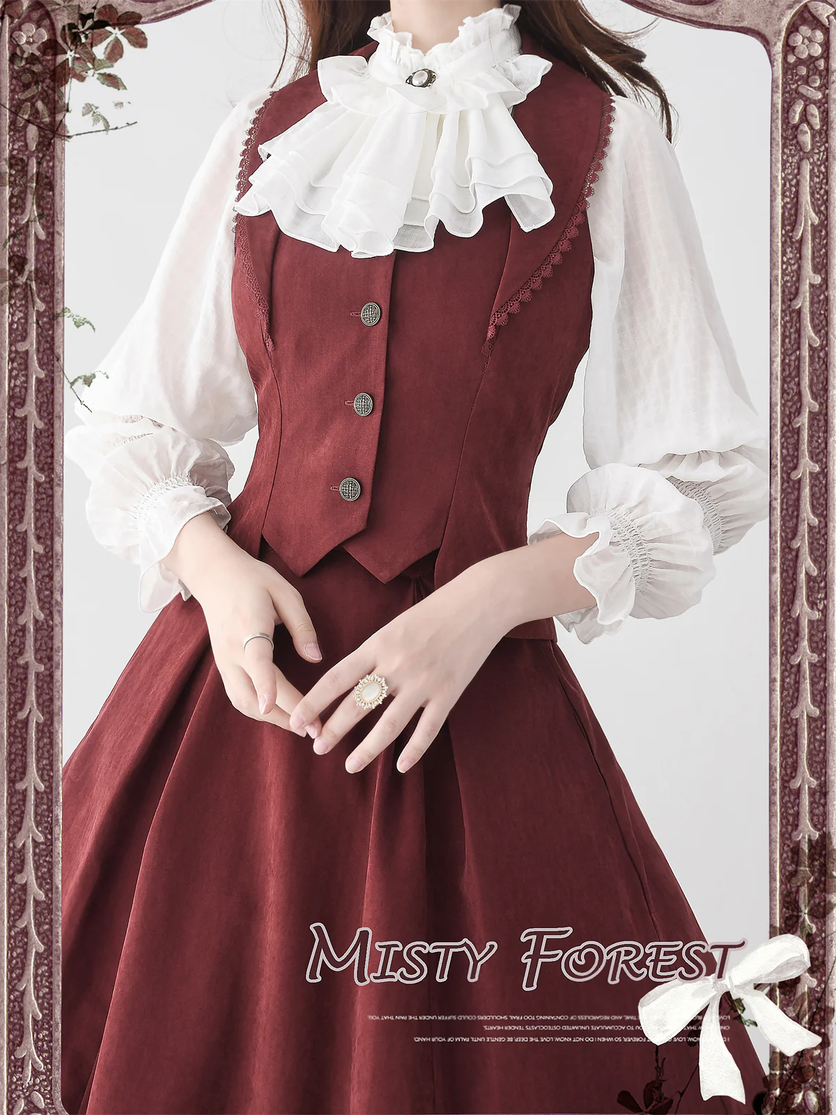 Misty Forest - Elegant Vintage Fishbone Lolita Long Skirt & Vest - Image 16