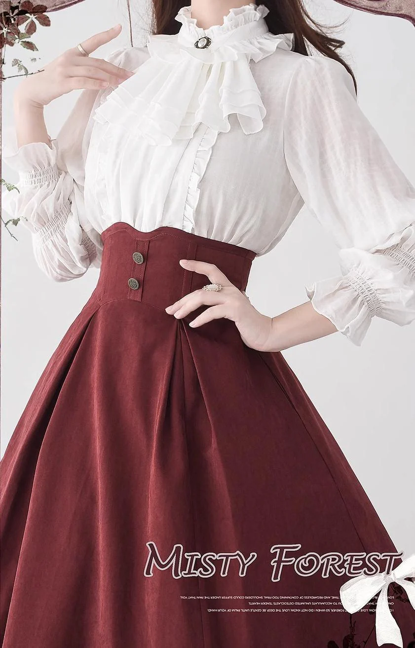Misty Forest - Elegant Vintage Fishbone Lolita Long Skirt & Vest - Image 17