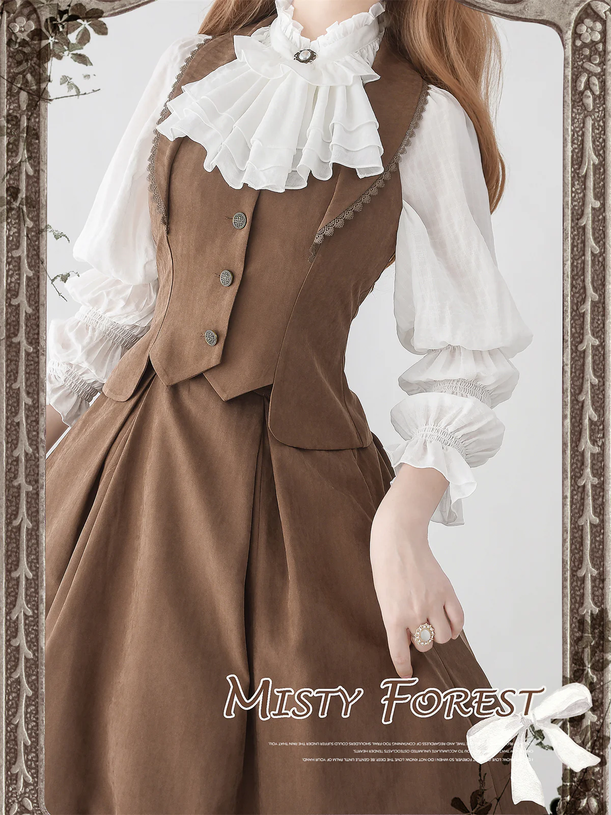 Misty Forest - Elegant Vintage Fishbone Lolita Long Skirt & Vest - Image 19