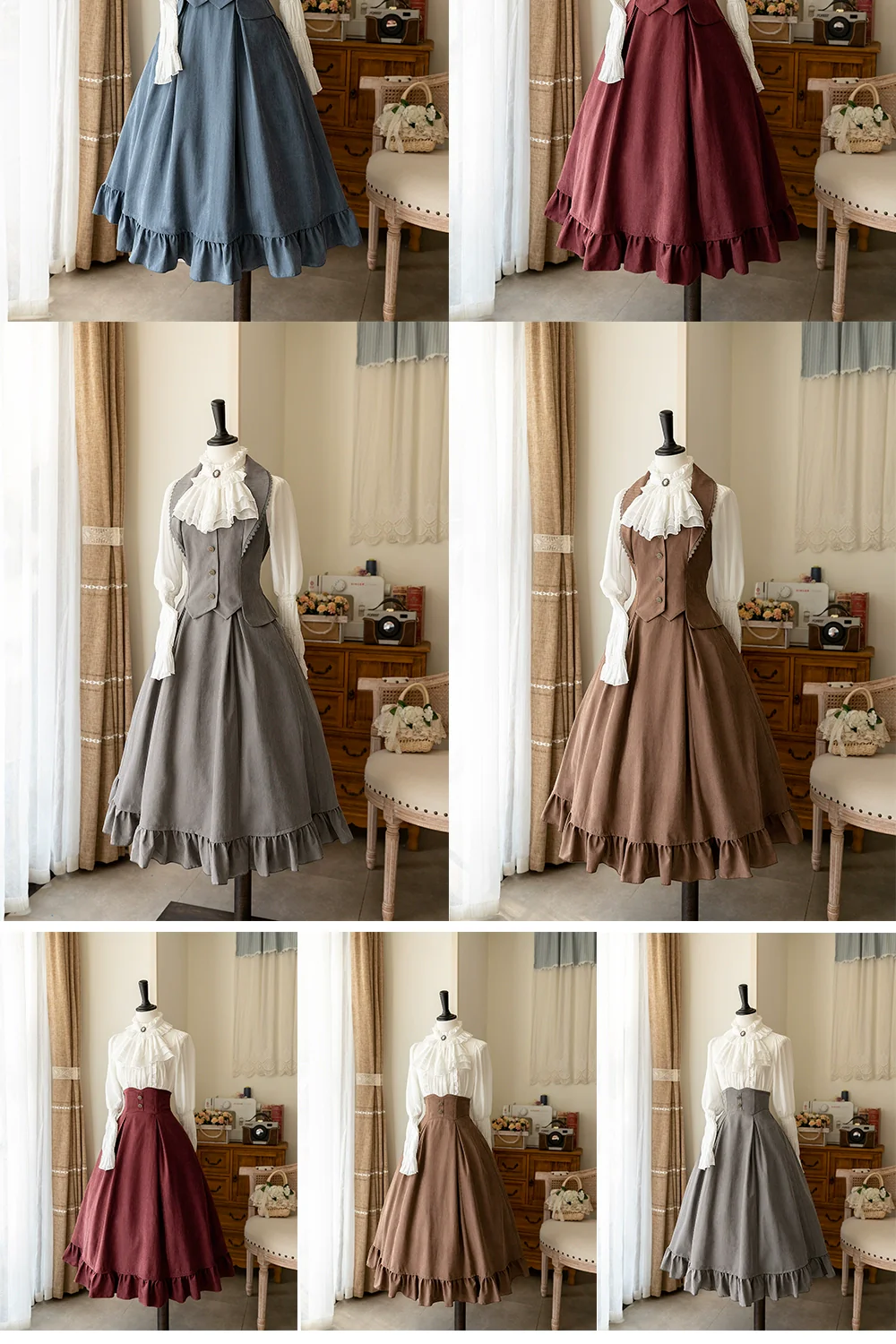 Misty Forest - Elegant Vintage Fishbone Lolita Long Skirt & Vest - Image 25