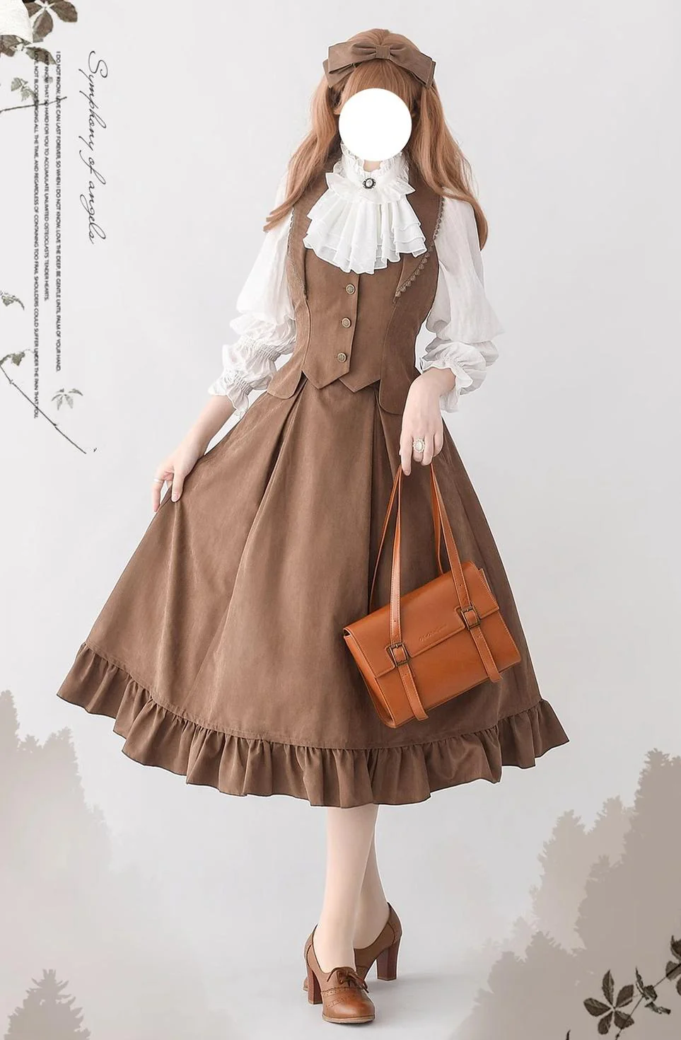 Misty Forest - Elegant Vintage Fishbone Lolita Long Skirt & Vest - Image 3
