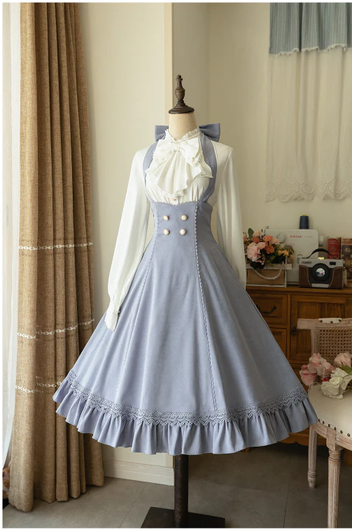 South of the Forest - Vintage Lolita Halter JSK Dress, French Style Blouse - Image 13