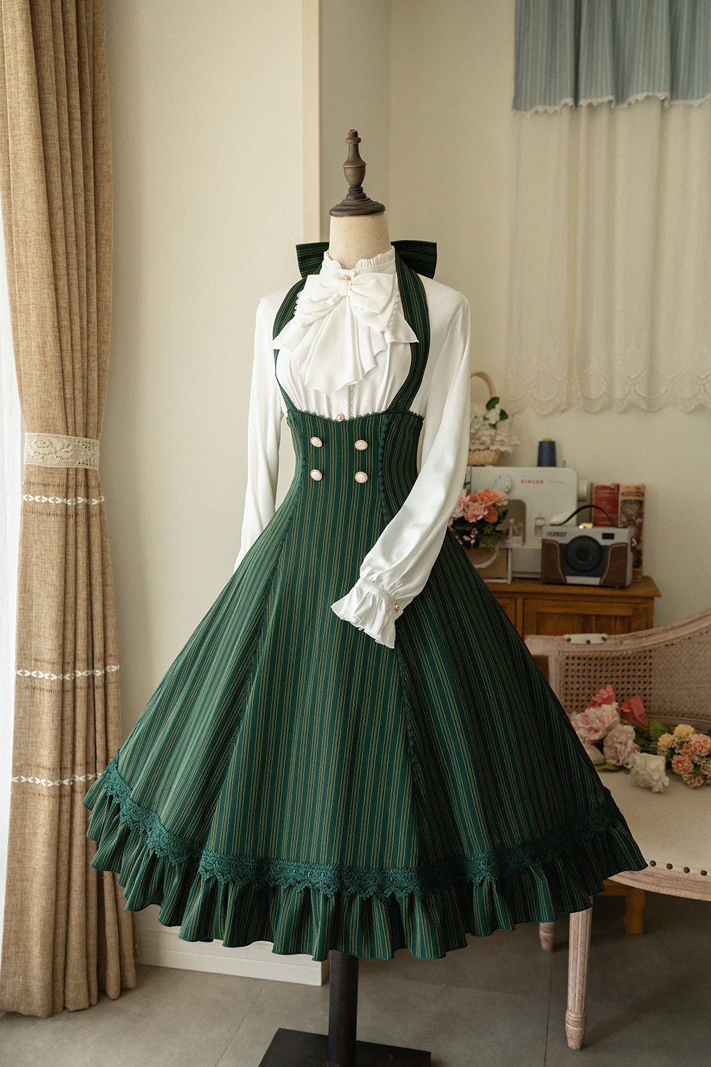 South of the Forest - Vintage Lolita Halter JSK Dress, French Style Blouse - Image 16