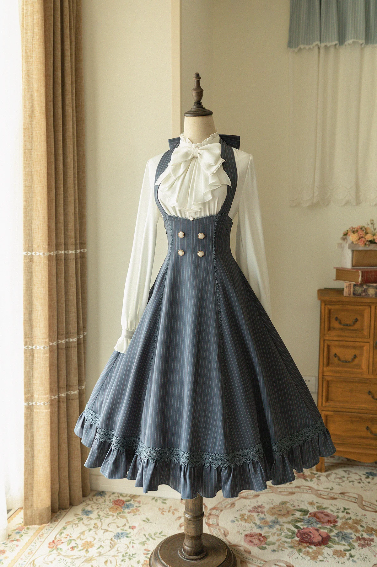 South of the Forest - Vintage Lolita Halter JSK Dress, French Style Blouse - Image 3