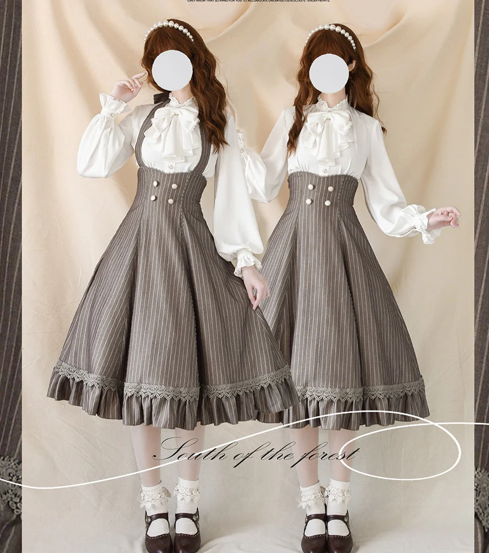 South of the Forest - Vintage Lolita Halter JSK Dress, French Style Blouse - Image 4