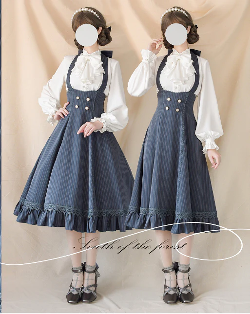 South of the Forest - Vintage Lolita Halter JSK Dress, French Style Blouse - Image 5
