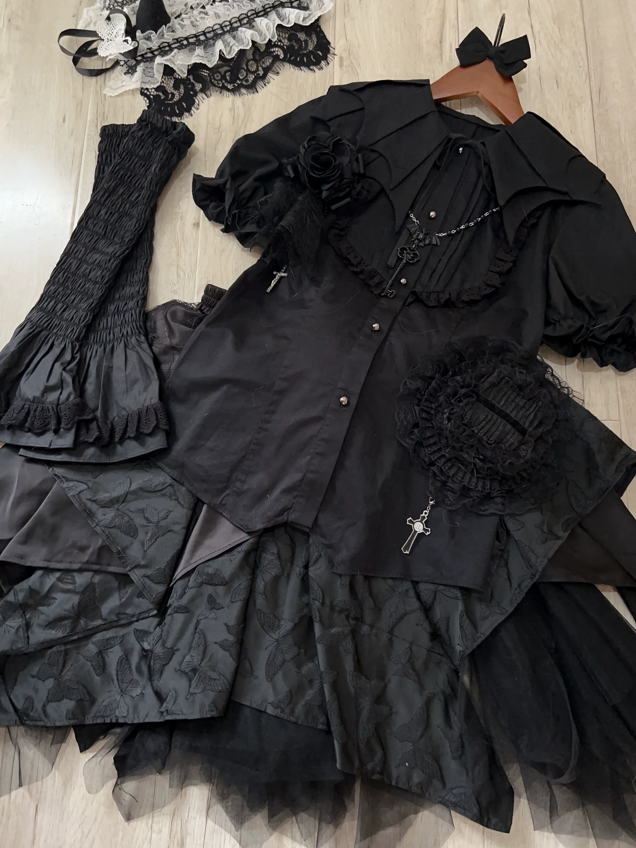 Gazing Galactic - Dusk Melody - Gothic Lolita Bat Shaped Collar Shirt, Detachable Jabot - Image 10