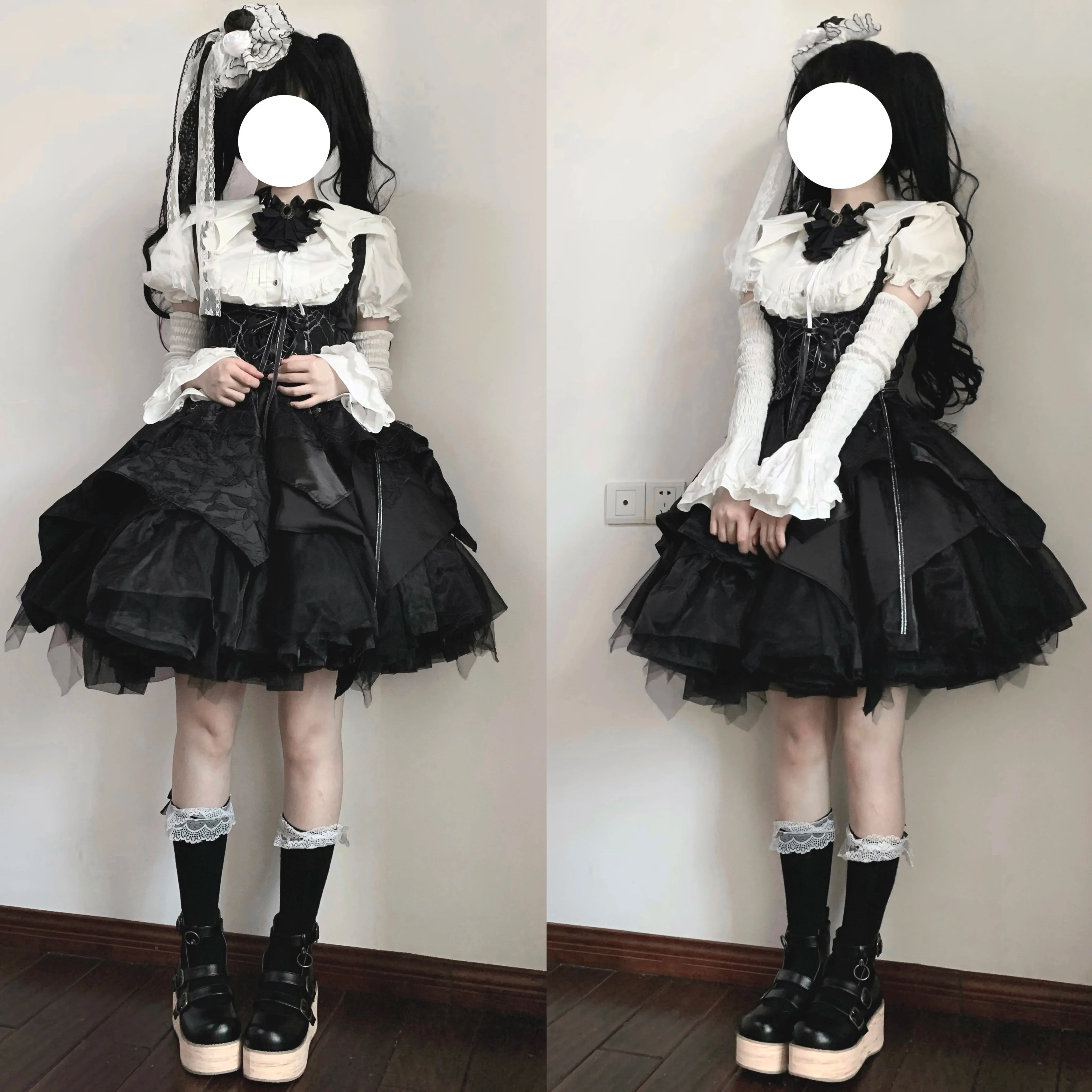 Gazing Galactic - Dusk Melody - Gothic Lolita Bat Shaped Collar Shirt, Detachable Jabot - Image 6