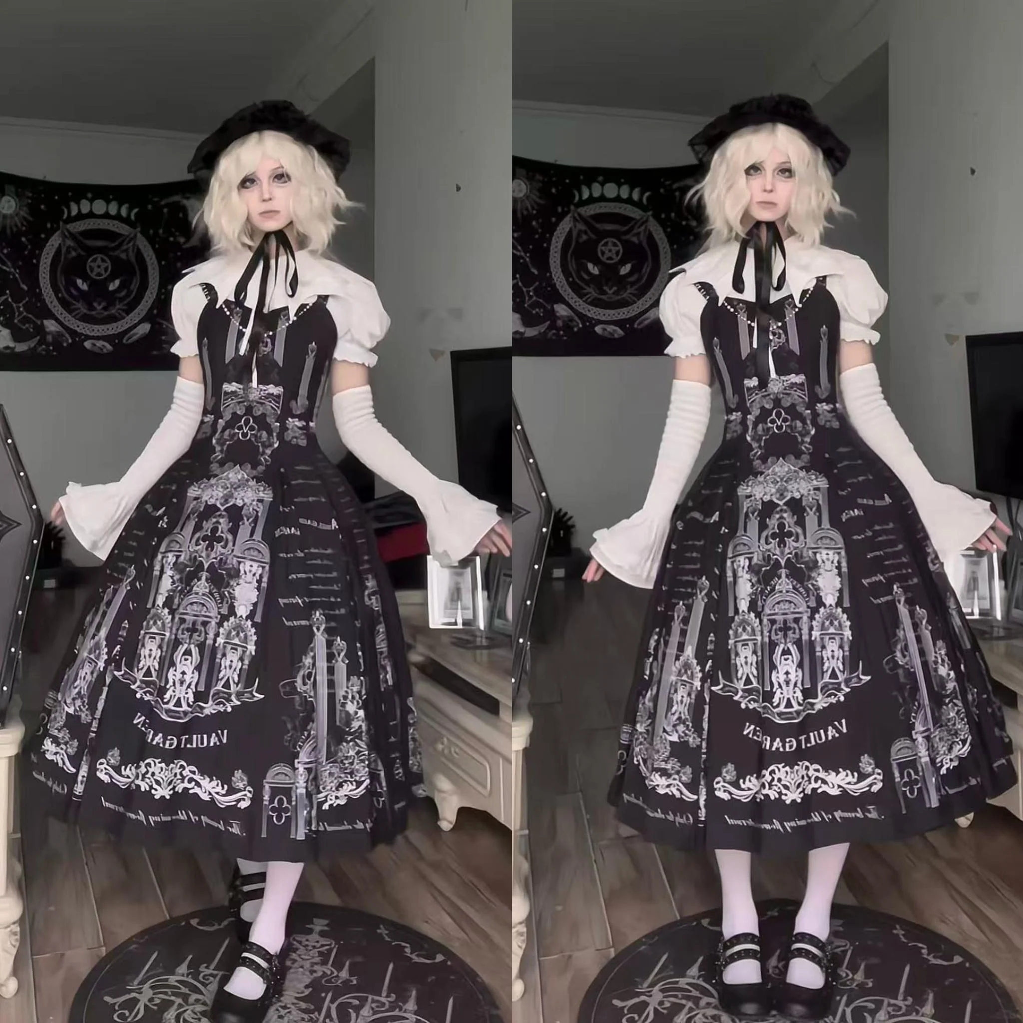 Gazing Galactic - Dusk Melody - Gothic Lolita Bat Shaped Collar Shirt, Detachable Jabot - Image 7