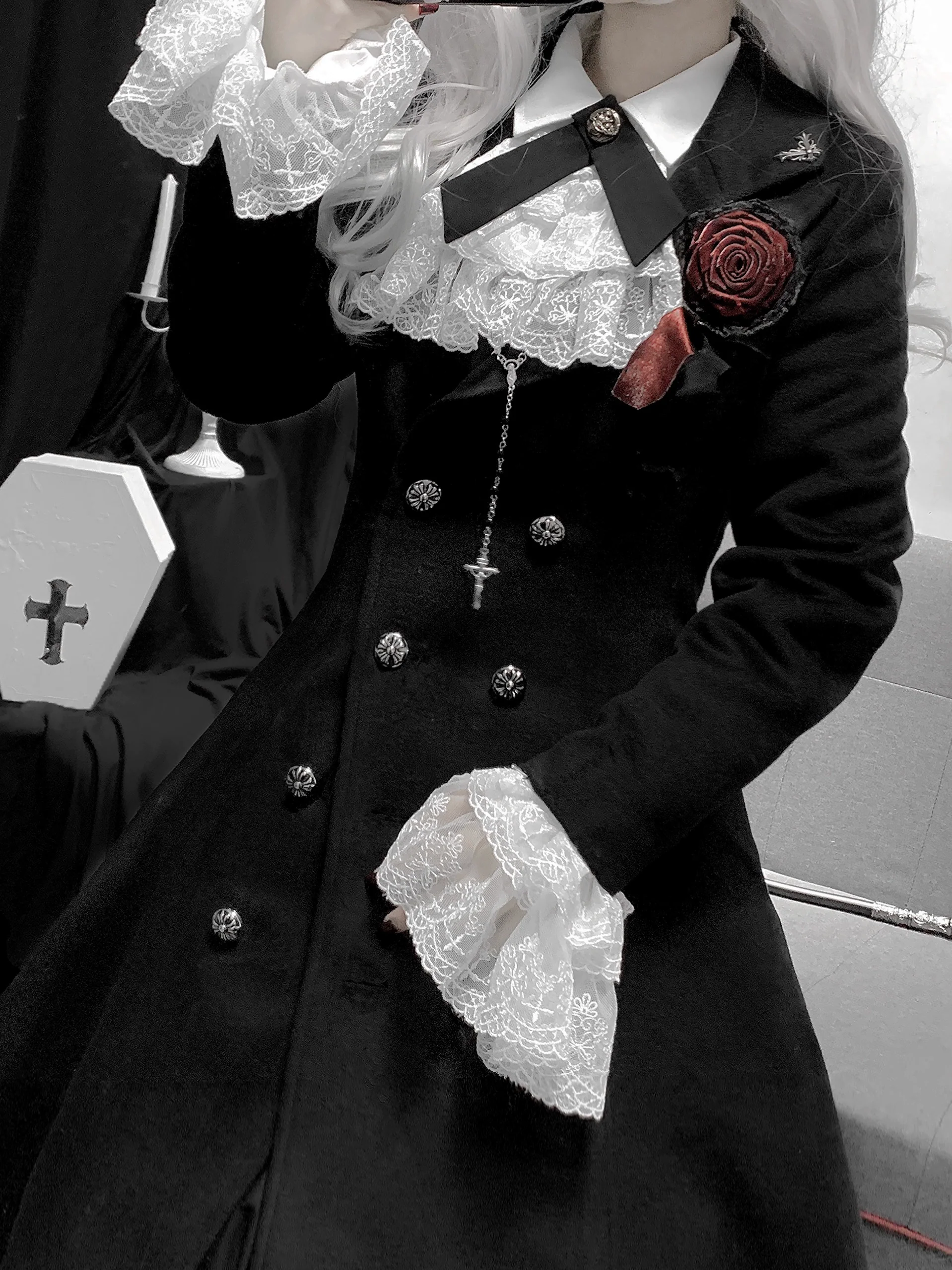 Downfall Dawn - Gothic Lolita Black Double-Breasted Coat - Image 13
