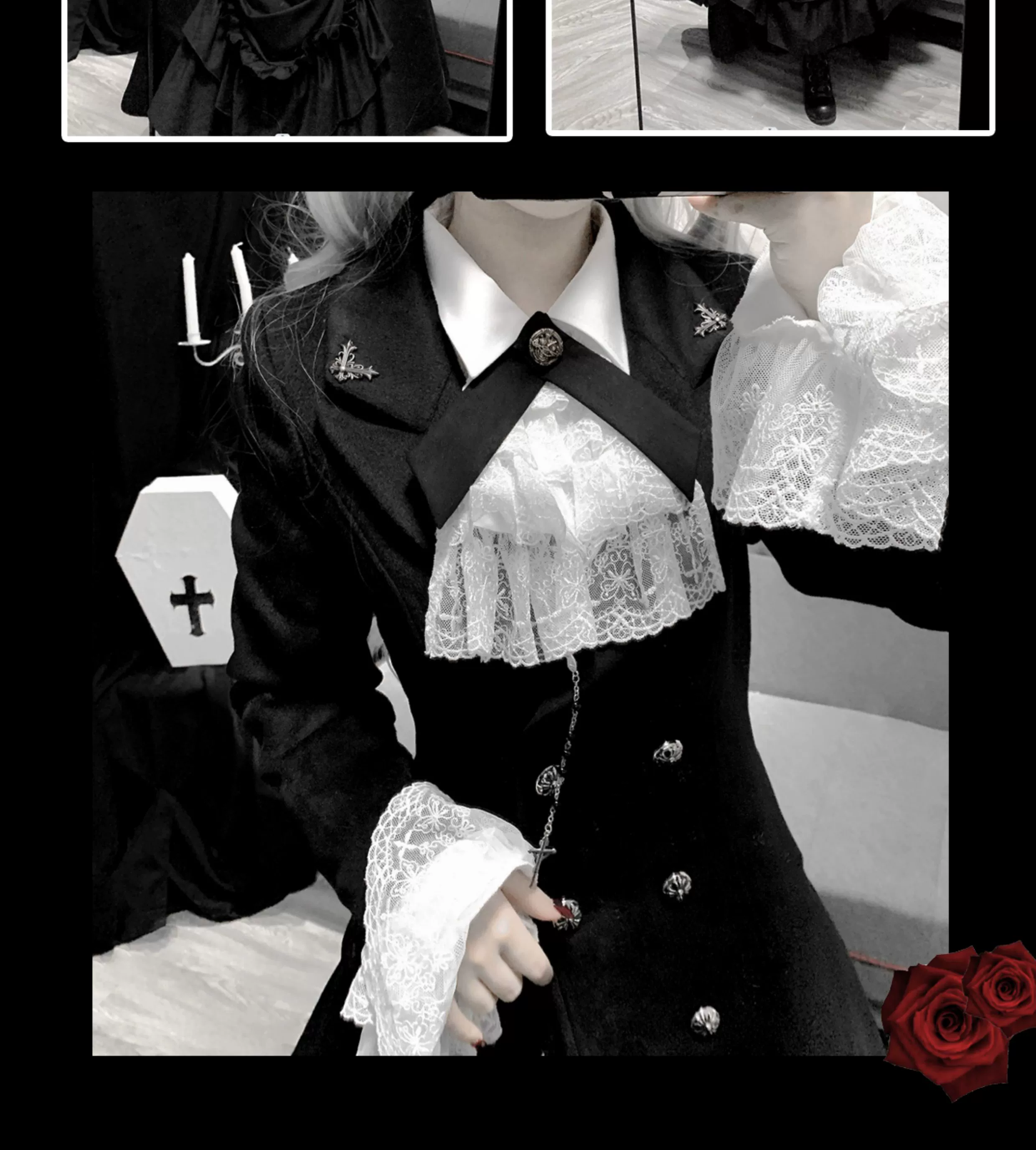 Downfall Dawn - Gothic Lolita Black Double-Breasted Coat - Image 14
