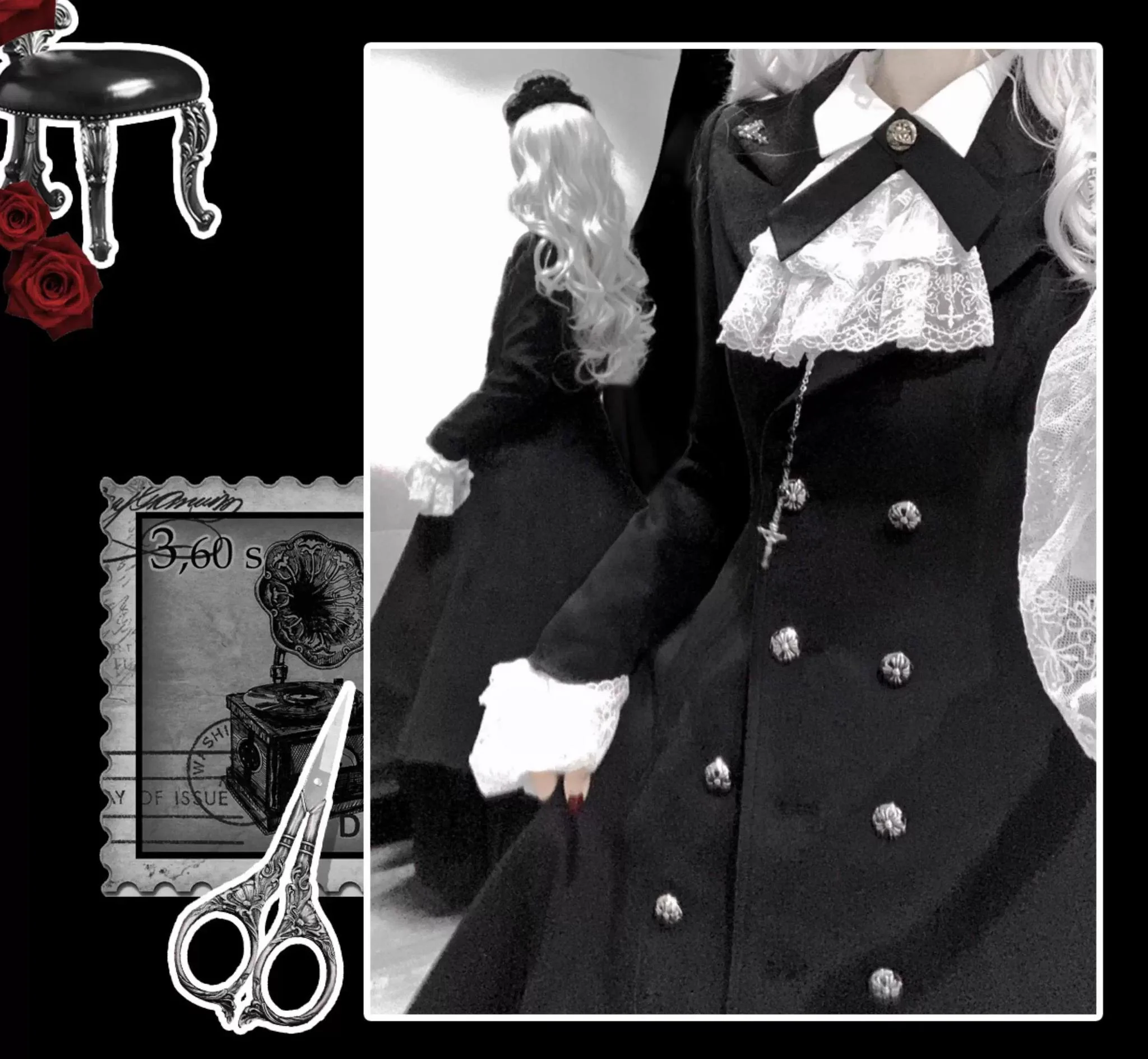 Downfall Dawn - Gothic Lolita Black Double-Breasted Coat - Image 15