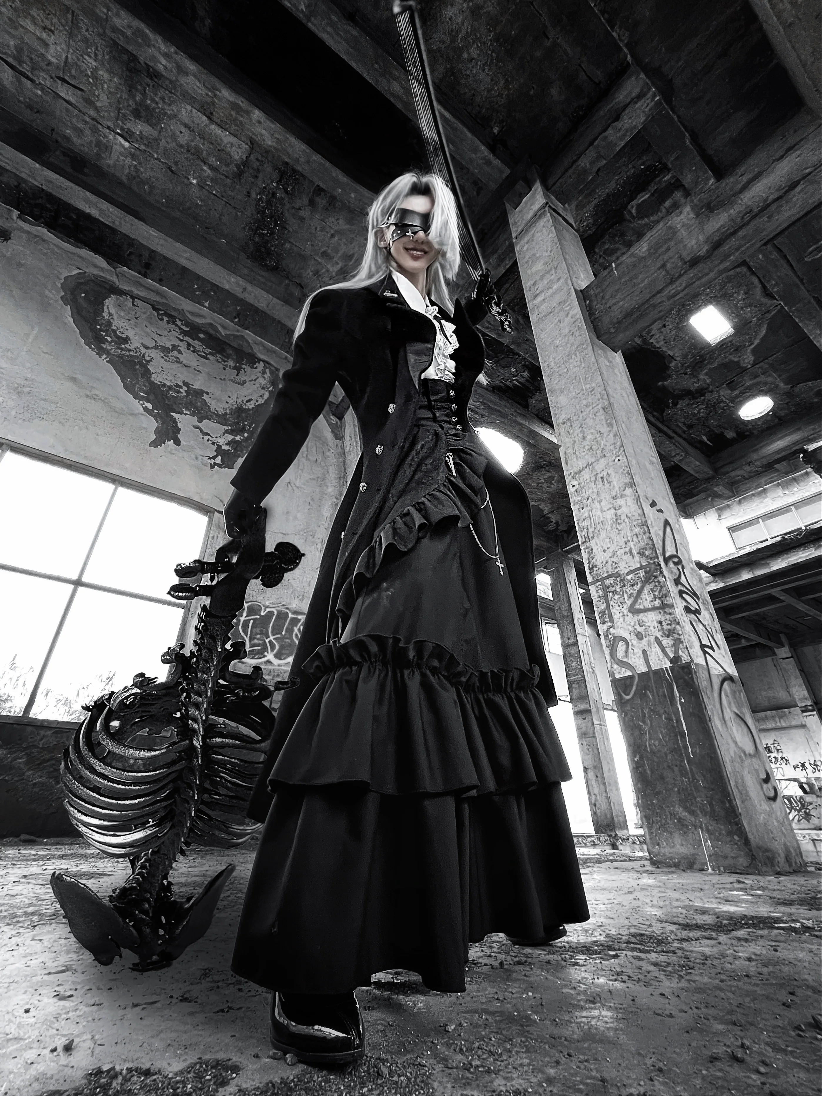 Downfall Dawn - Gothic Lolita Black Double-Breasted Coat - Image 2