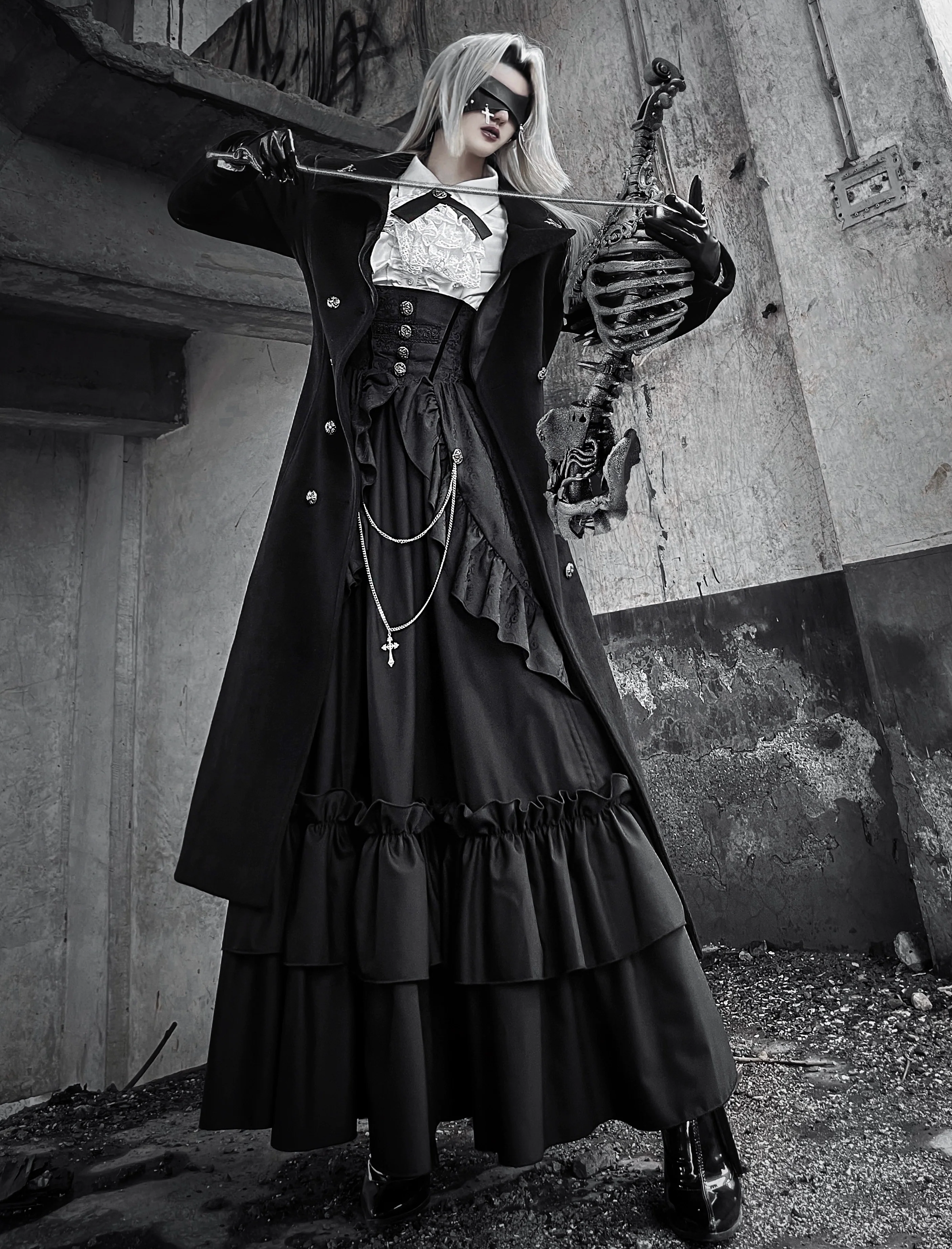 Downfall Dawn - Gothic Lolita Black Double-Breasted Coat - Image 3