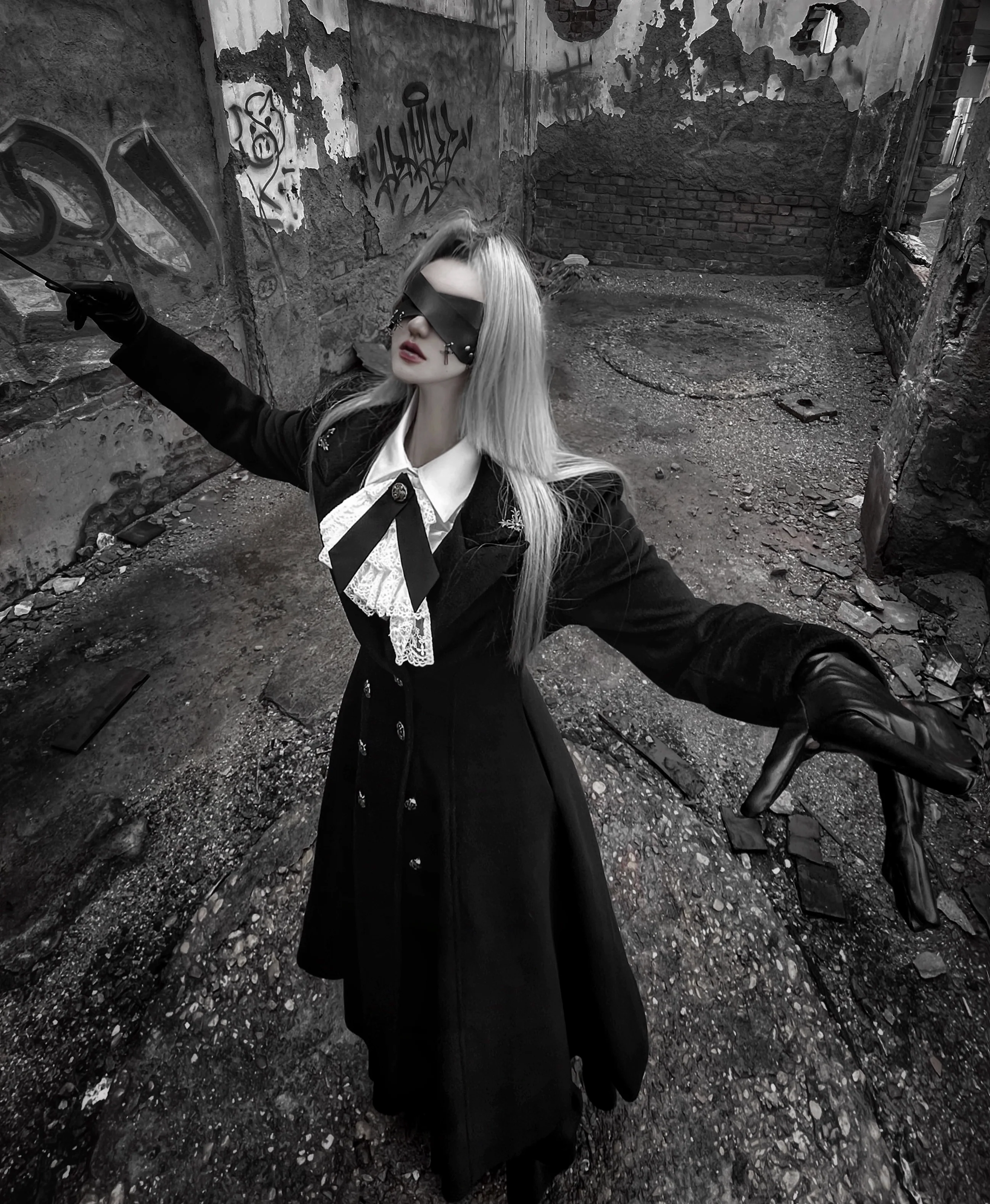 Downfall Dawn - Gothic Lolita Black Double-Breasted Coat - Image 5