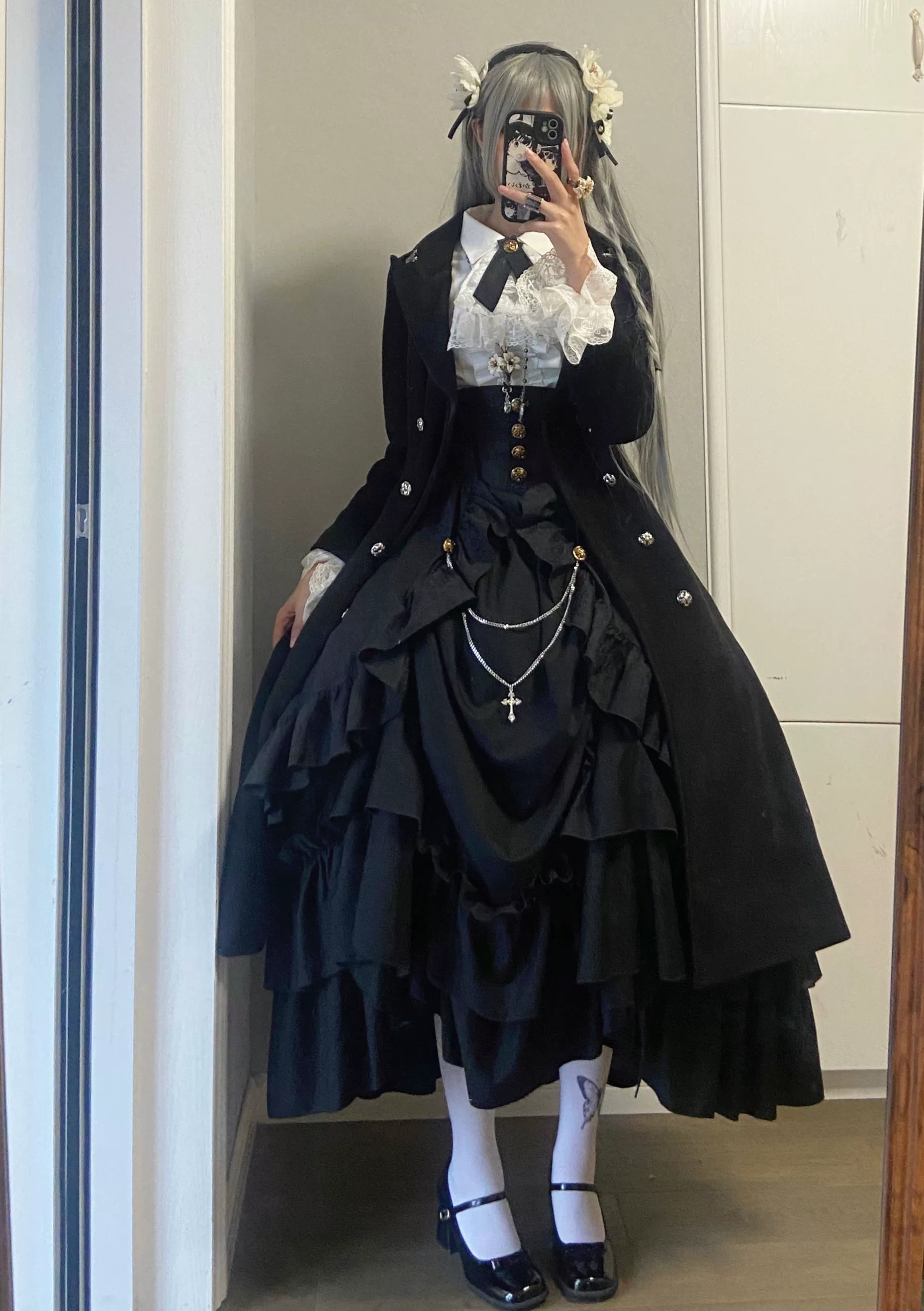 Downfall Dawn - Gothic Lolita Black Double-Breasted Coat - Image 7