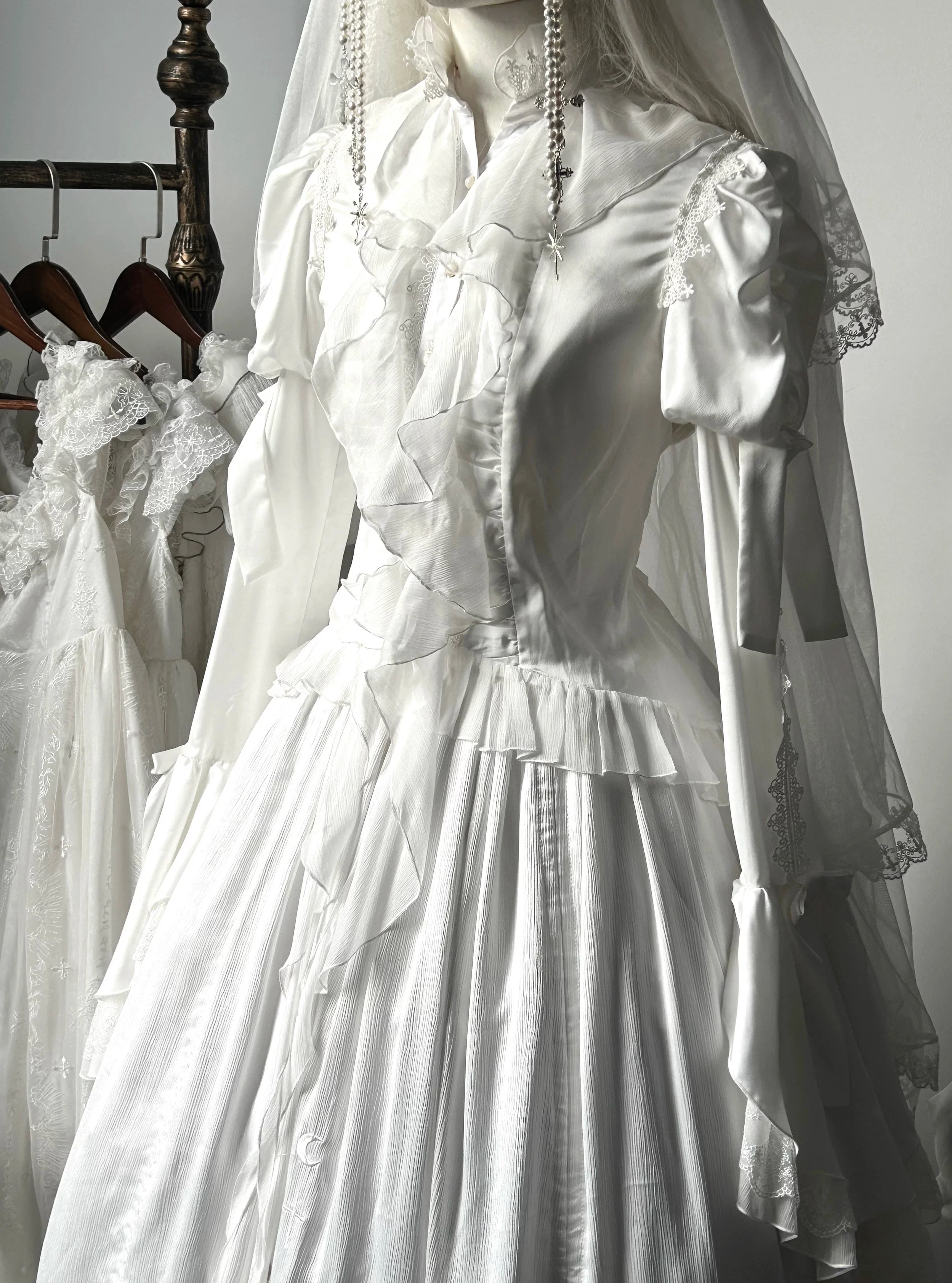 Dragon Bone - Gothic Lolita Blouse, Irregular Swallowtail Flounce Hem - Image 3