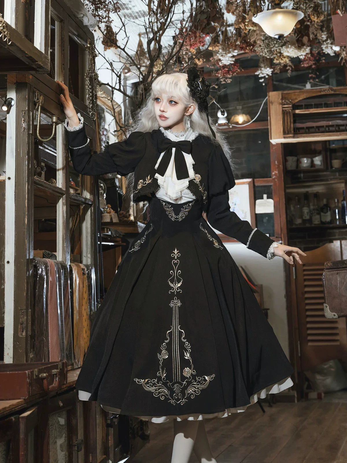 Violin Variations - Gothic Lolita Bust-supporting Dress Set, Violin Embroidery - Image 11