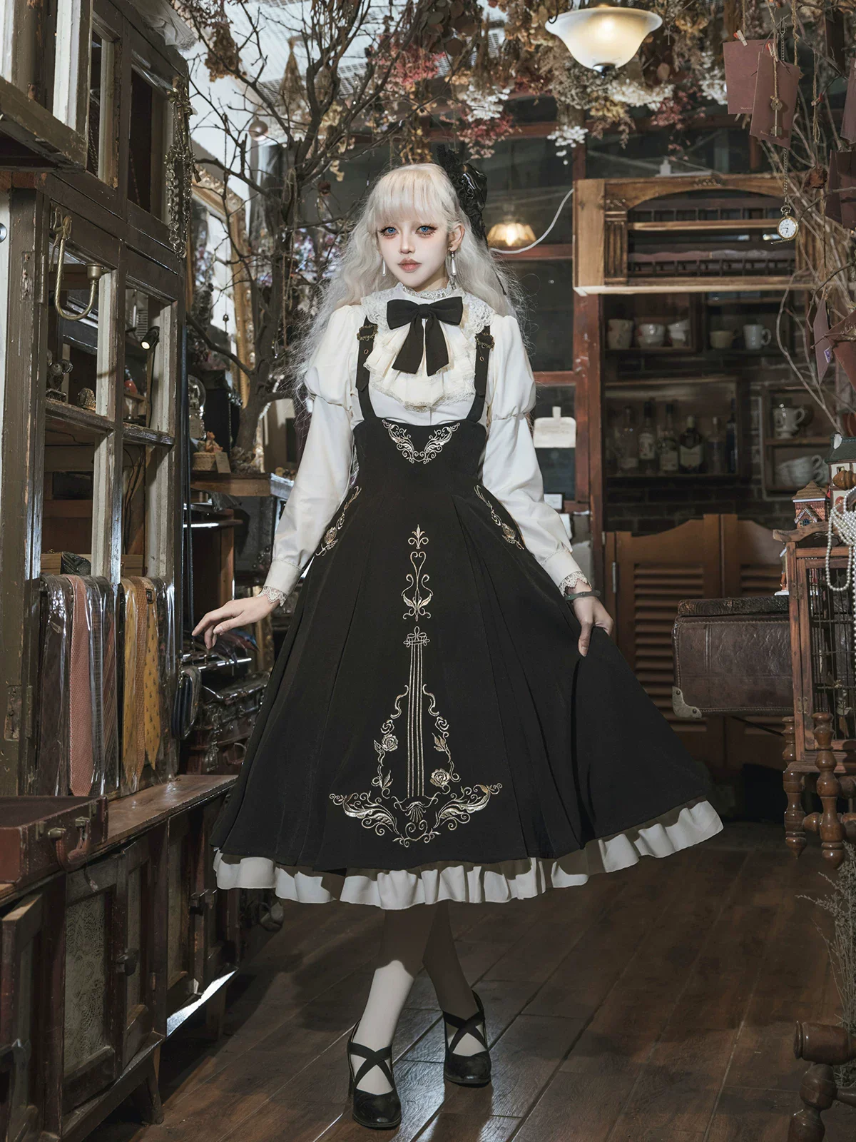 Violin Variations - Gothic Lolita Bust-supporting Dress Set, Violin Embroidery - Image 13