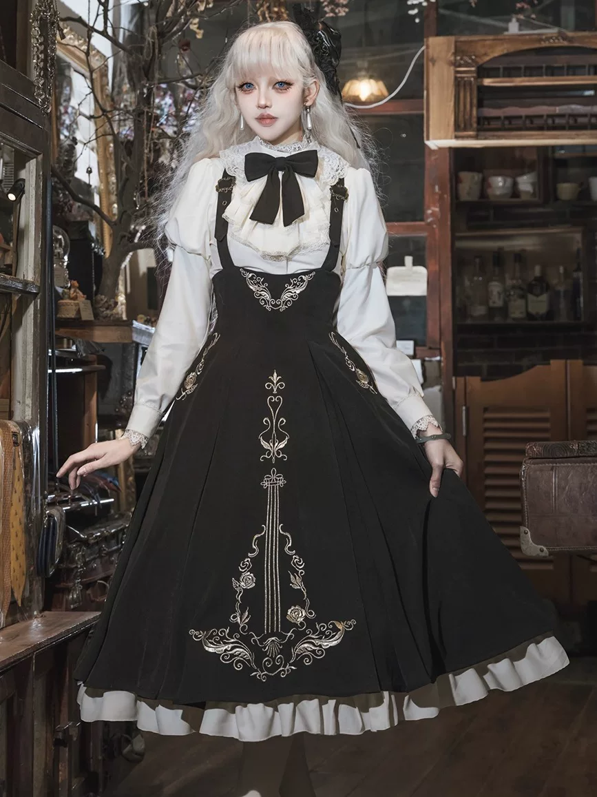 Violin Variations - Gothic Lolita Bust-supporting Dress Set, Violin Embroidery - Image 2