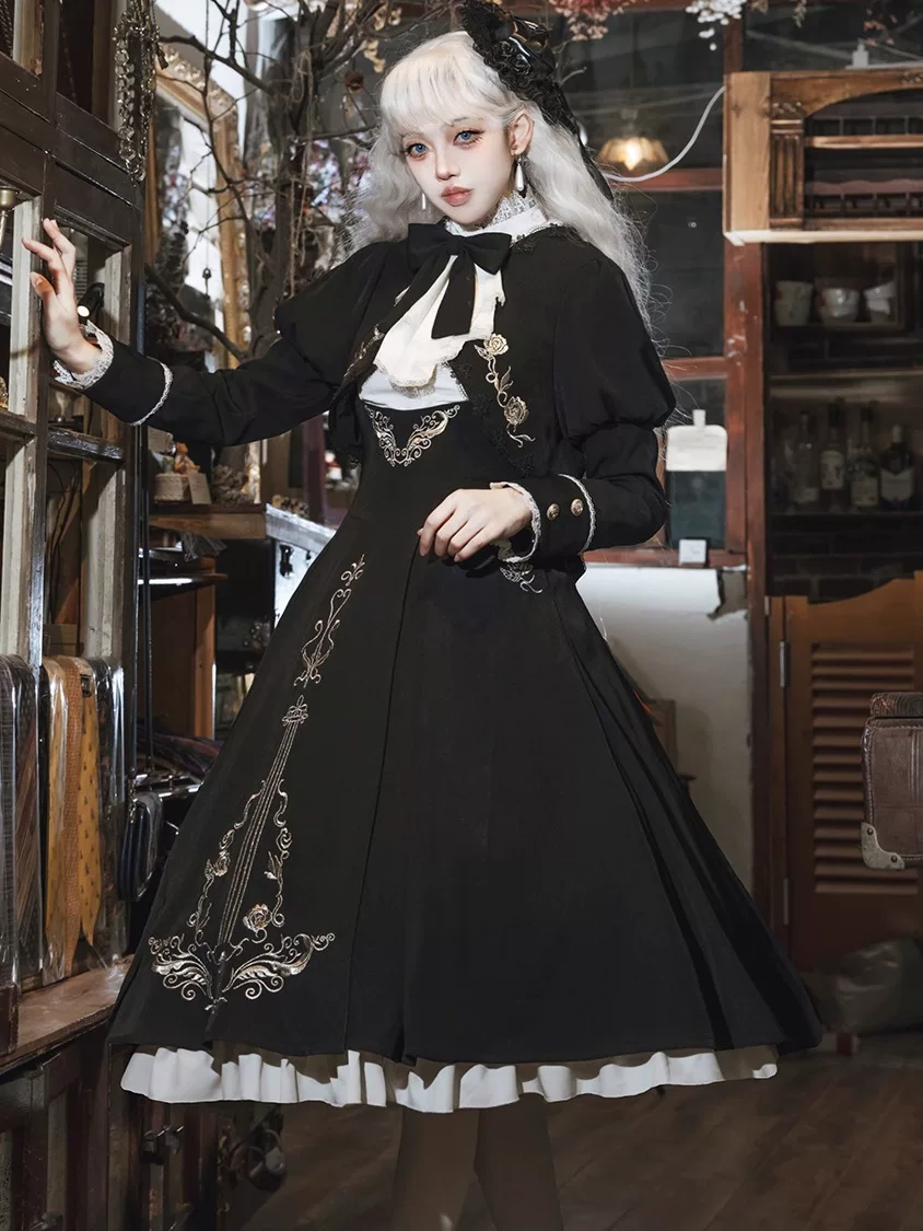 Violin Variations - Gothic Lolita Bust-supporting Dress Set, Violin Embroidery - Image 9