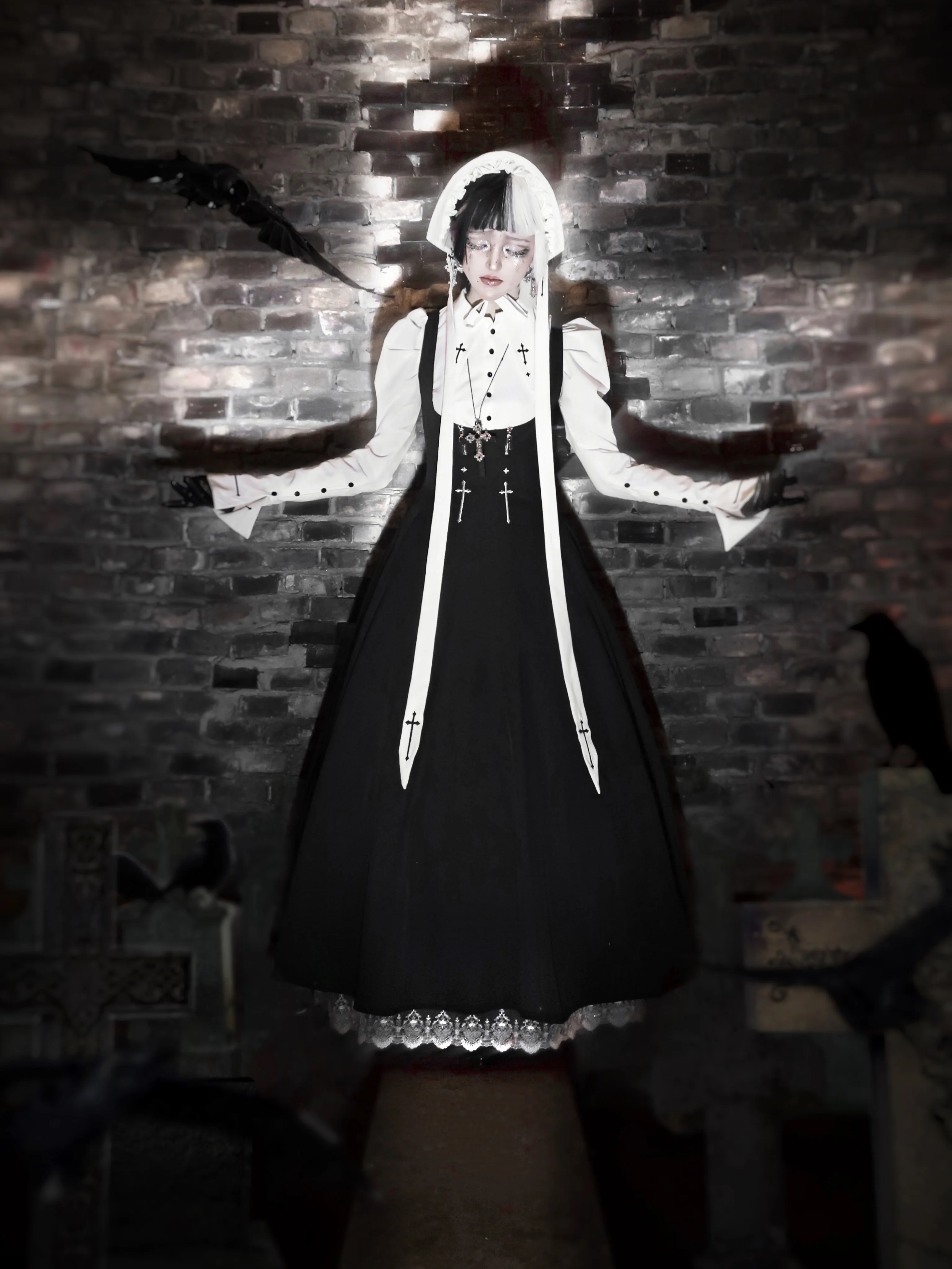 Wild Bloom Freedom - Gothic Lolita Bust-supporting JSK Set, Cross Embroidery - Image 7