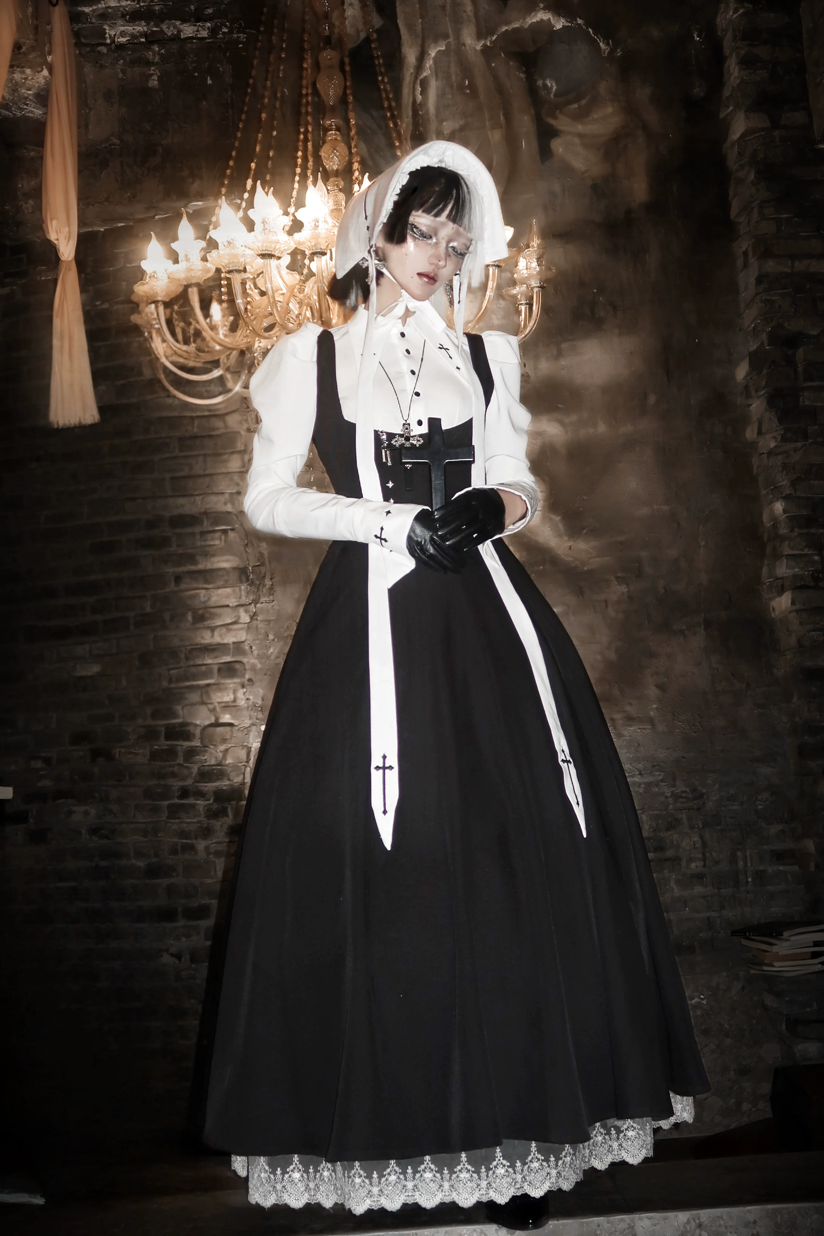Wild Bloom Freedom - Gothic Lolita Bust-supporting JSK Set, Cross Embroidery - Image 8