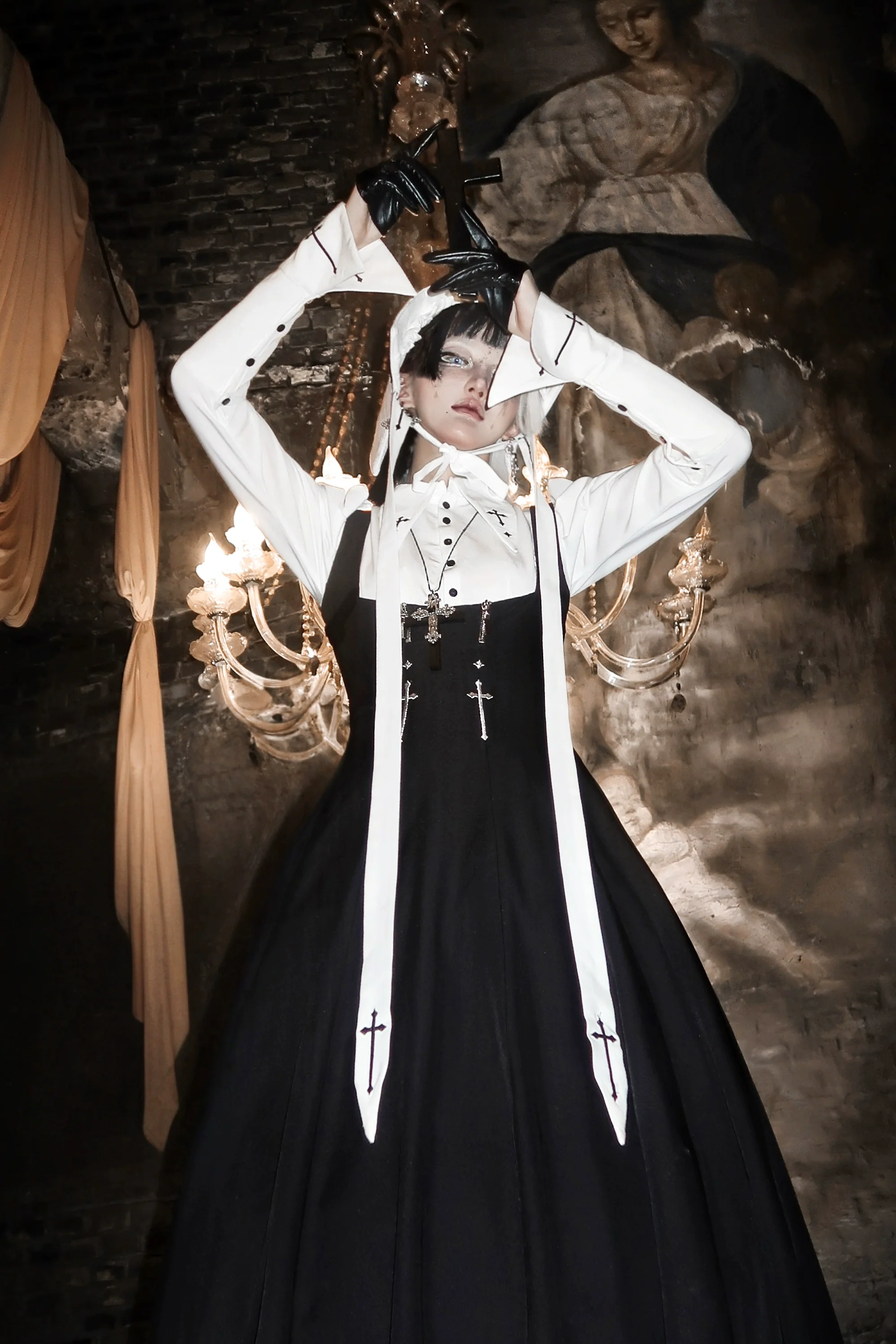 Wild Bloom Freedom - Gothic Lolita Bust-supporting JSK Set, Cross Embroidery - Image 9